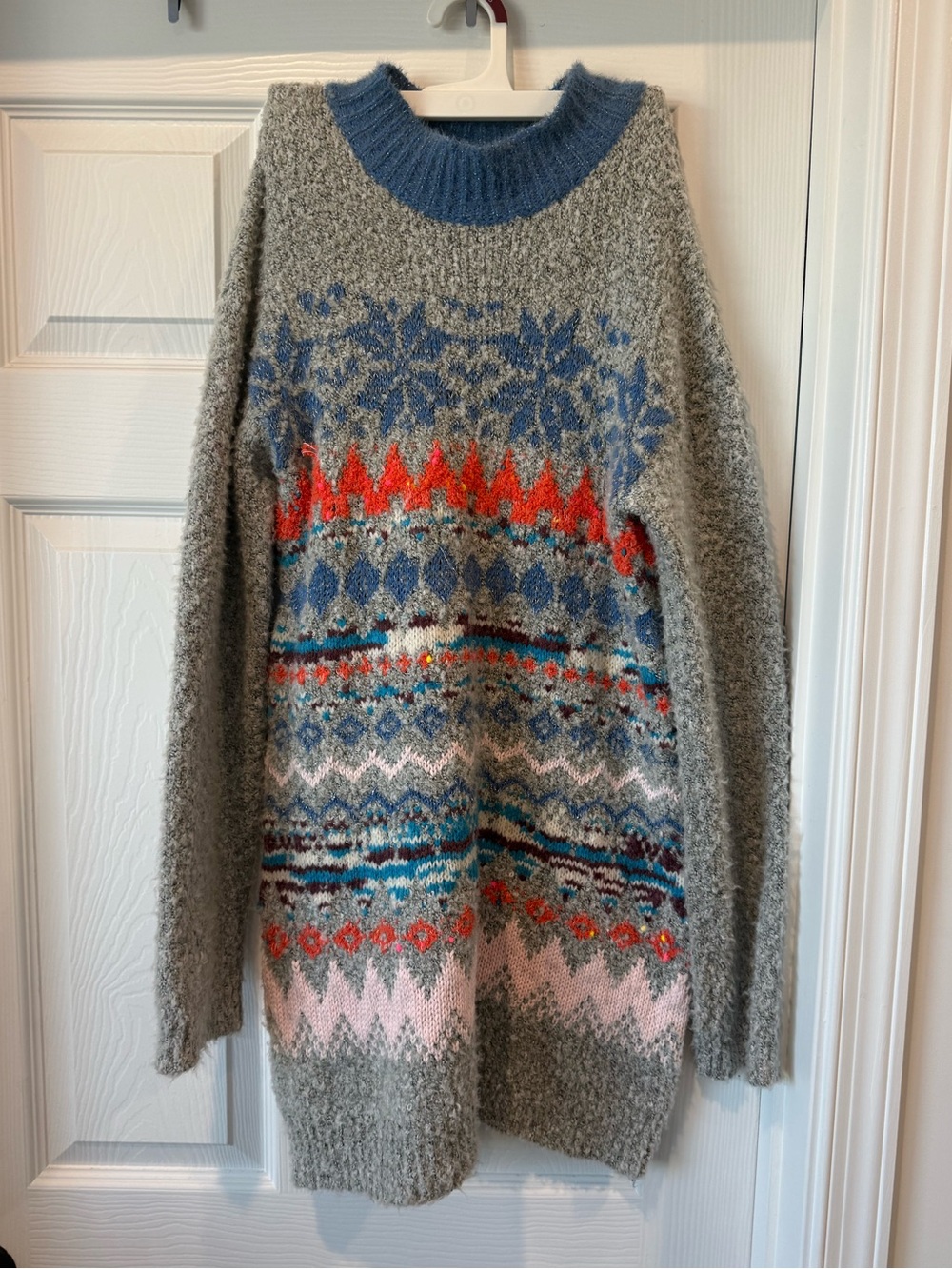 Free people chunky knit funfetti fairistle tunic wool sweater size XS oversized